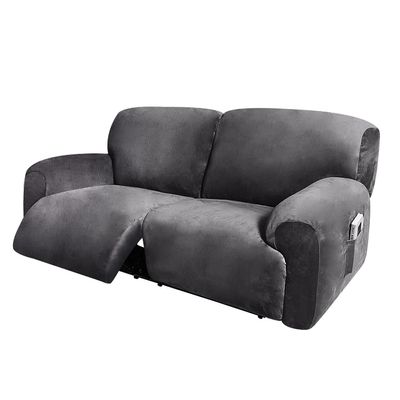 ULTICOR Extra Wide 75-100" 2 Seater Reclining Sofa Slipcover, Velvet Stretch 6-Piece, Soft Washable (Dark Grey)