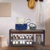 FURFIMU Bamboo Shoe Bench with 3 Side Hooks, Removable Grey Cushion, 2-Tier Entryway Shoe Storage, 37.4"x11.4"x19.3" view 2