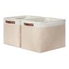 DULLEMELO 2-Pack Large Storage Baskets for Organizing 16"x12"x12" Canvas Fabric Storage Basket Bins With Leather Handles for Shelf Clothes Empty Gift Basket (White&Khaki) view 1
