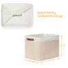 DULLEMELO 2-Pack Large Storage Baskets for Organizing 16"x12"x12" Canvas Fabric Storage Basket Bins With Leather Handles for Shelf Clothes Empty Gift Basket (White&Khaki) view 2