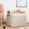 DULLEMELO 2-Pack Large Storage Baskets for Organizing 16"x12"x12" Canvas Fabric Storage Basket Bins With Leather Handles for Shelf Clothes Empty Gift Basket (White&Khaki) view 4