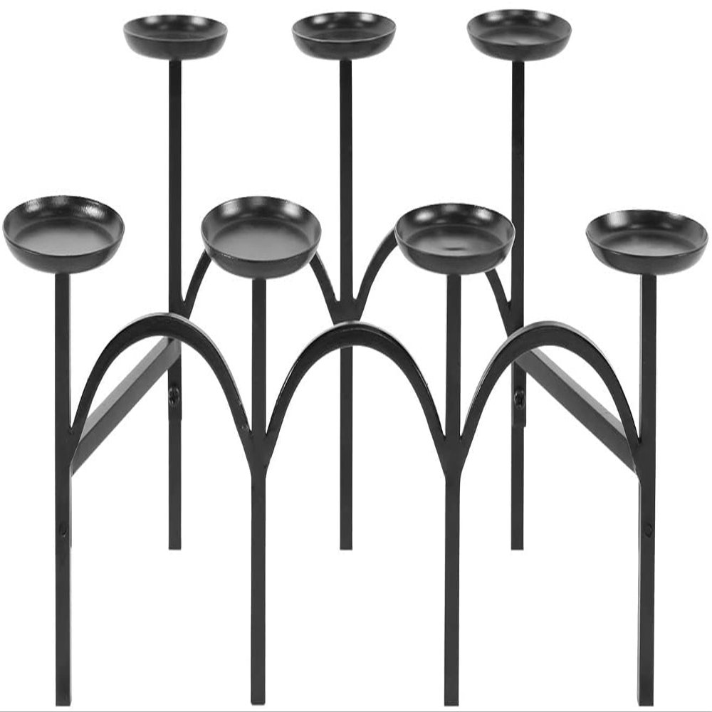 Black Candelabra Simple Wrought Iron Powder Coated Finish with Contemporary Tabletop, Home Decor Centerpiece, Scandinavian Design, 21.25" L X 12" W X 10" H