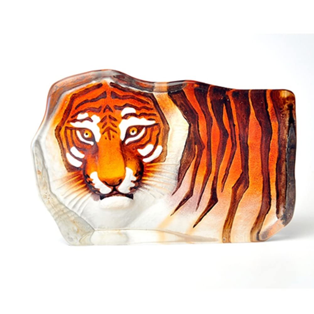 ACEVER Crystal Sculpture Etched Figurine, 3D Color Cast Crystal Engraved and Sandblasted Motif Home Desktop Decor Tiger