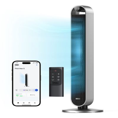 Dreo Tower Fan for Bedroom, 42 Inch 120 Oscillating Fan, 25dB Quiet DC Motor, 28ft/s Velocity Bladeless Standing Fan with 12 Speeds, 4 Modes, 12H Timer Cooling Fans for Home, Living Room