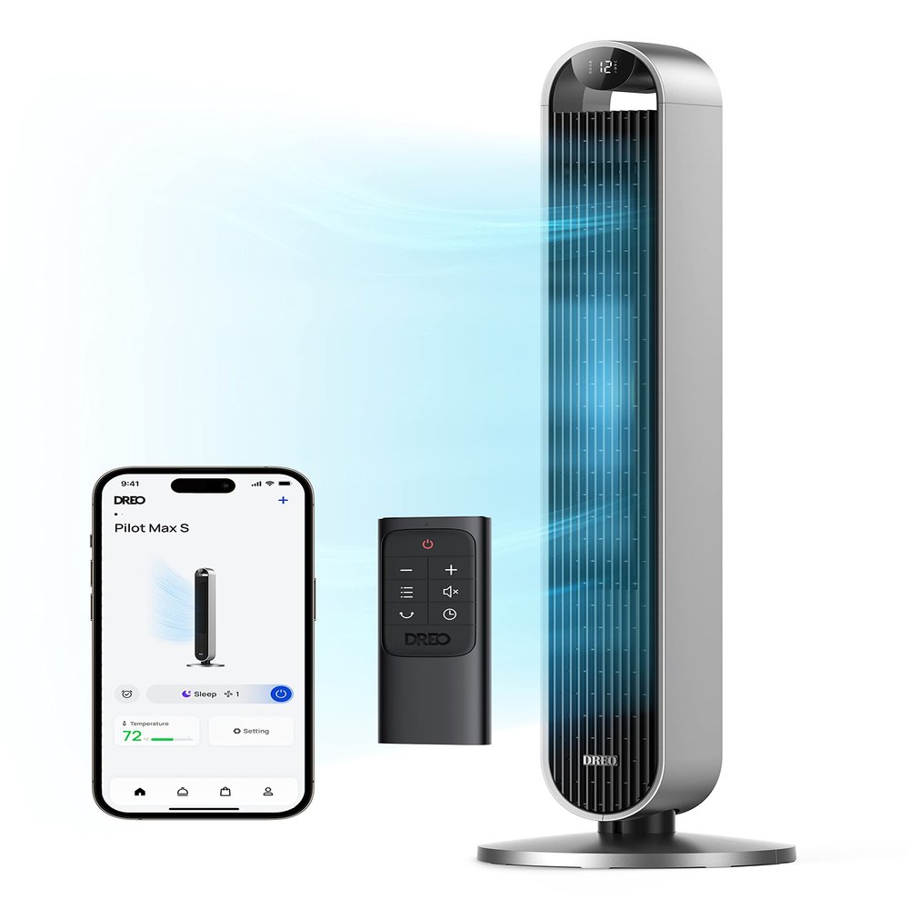 Dreo Tower Fan for Bedroom, 42 Inch 120 Oscillating Fan, 25dB Quiet DC Motor, 28ft/s Velocity Bladeless Standing Fan with 12 Speeds, 4 Modes, 12H Timer Cooling Fans for Home, Living Room