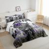 Highland Cow Flower Comforter Set Full,Bull Cattle Bedding Set Western Funny Animal Duvet Insert,Wildlife Farmhouse Cow Quilted Comforter with Purple Floral and Green Grassland Print Pillowcase view 4