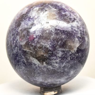 2.4" 340g Deep Purple Lepidolite w/Inclusions Sphere Polished Natural Flower Sugilite Lithia Mica Gemstone Crystal Mineral Ball - Madagascar + Stand