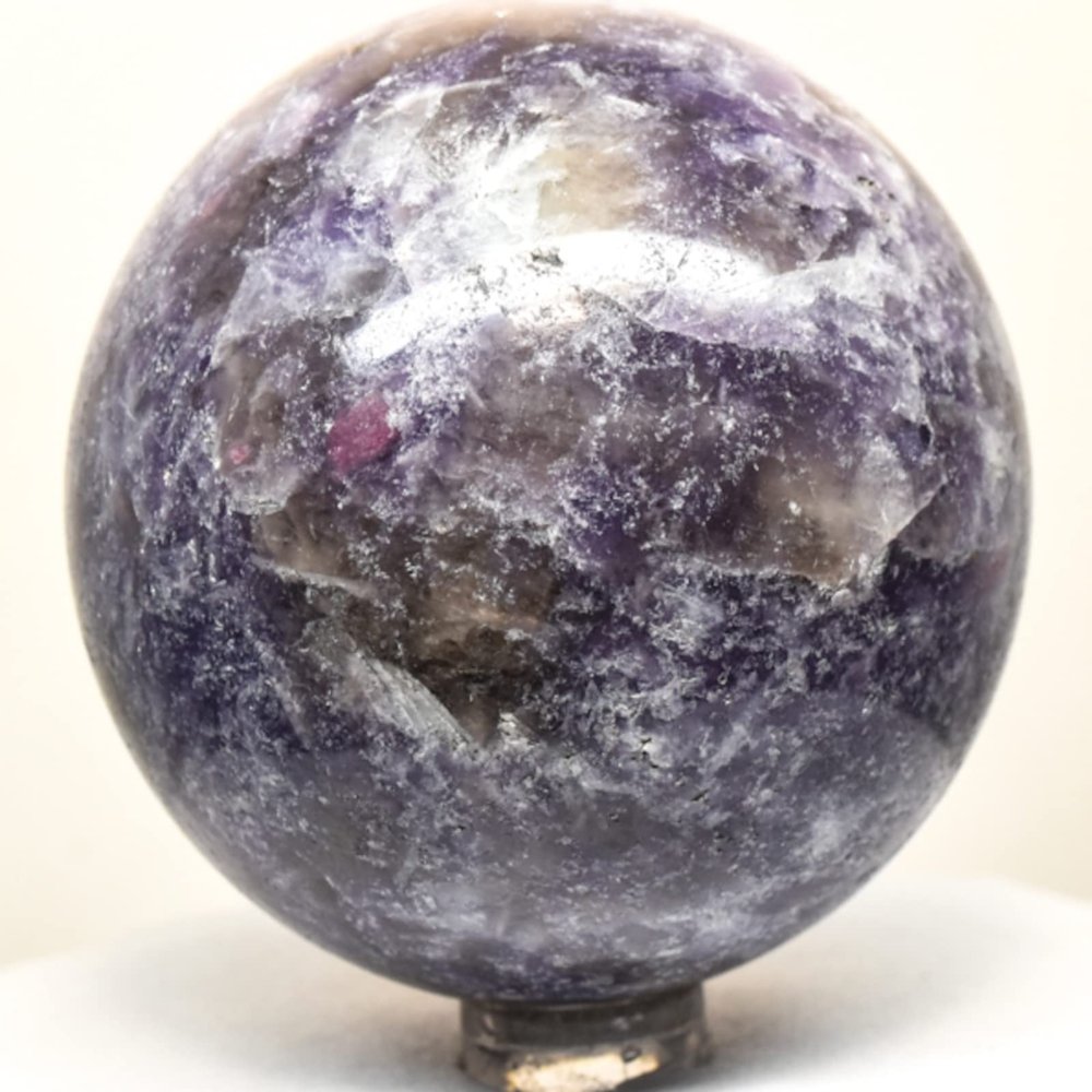 2.4" 340g Deep Purple Lepidolite w/Inclusions Sphere Polished Natural Flower Sugilite Lithia Mica Gemstone Crystal Mineral Ball - Madagascar + Stand
