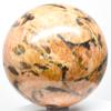 2.9" 540g Golden Orange Peach Moonstone w/Smoky Quartz Sphere Polished Natural Sparkling Graphic Feldspar Gemstone Crystal Mineral Ball - Madagascar + Stand view 1