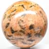 2.9" 540g Golden Orange Peach Moonstone w/Smoky Quartz Sphere Polished Natural Sparkling Graphic Feldspar Gemstone Crystal Mineral Ball - Madagascar + Stand view 2