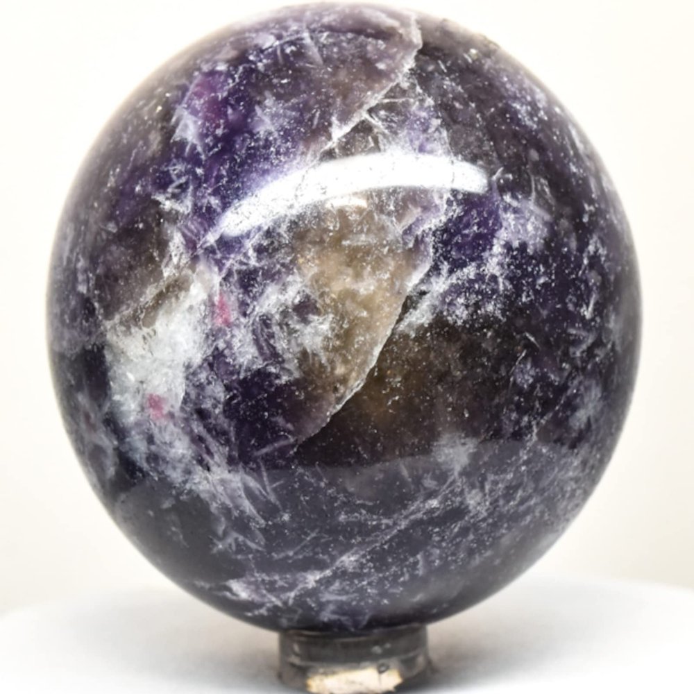2.4" 350g Deep Purple Lepidolite Sphere Polished Natural Sparkling Lithia Mica Flower Sugilite Gemstone Crystal Mineral Ball - Madagascar + Stand