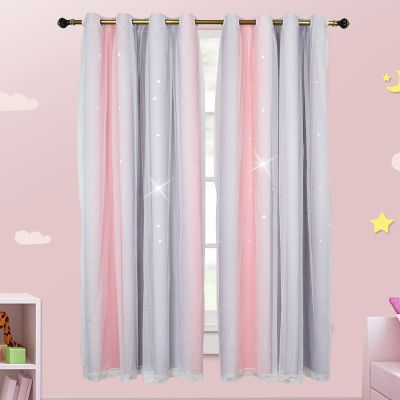 ZJXSNEH Shiny Stars Curtains for Children Room Blackout Curtains for Living Room Bedroom Kids Home Decor Gradient Room Blinds Ash Powder-Rainbow Bar (Width x High) W70.86 x H39.37 x 1 Panel