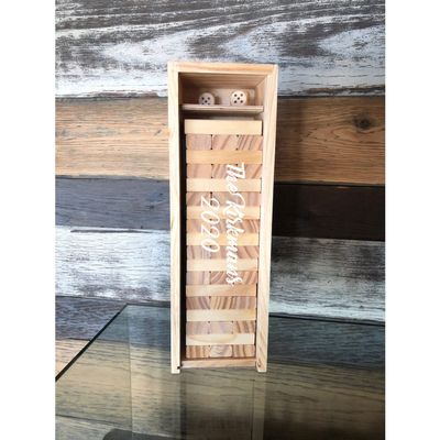 WE Games Custom Engraved Wood Block Party Game in Wooden Case, Guest Book Alternative for Wedding, Graduation, Baby Shower, Retirement Party - 12 inches Tall in Box, Clear Acrylic Lid