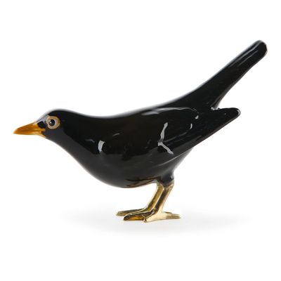Hand Painted Ceramic Blackbird Figurine Home Decor Bird Made in Portugal
