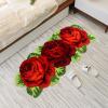 ABREEZE Red Rose Shaped Rug Washable Bath Runner Shaggy Rug Plush Floral Mats Non-Slip Modern Carpet Washable Floor Mats for Bedroom/Sofa/Bathroom (3 Roses Runner, Red) view 1