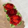 ABREEZE Red Rose Shaped Rug Washable Bath Runner Shaggy Rug Plush Floral Mats Non-Slip Modern Carpet Washable Floor Mats for Bedroom/Sofa/Bathroom (3 Roses Runner, Red) view 3