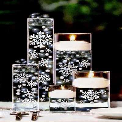 Vase Pearlfection 50 Floating White Snowflakes and Pearls- Fills 1 Gallon of The Transparent Water Gels for Your Vases- with Pre-Measured Prep/Storage Bag for Best Results!