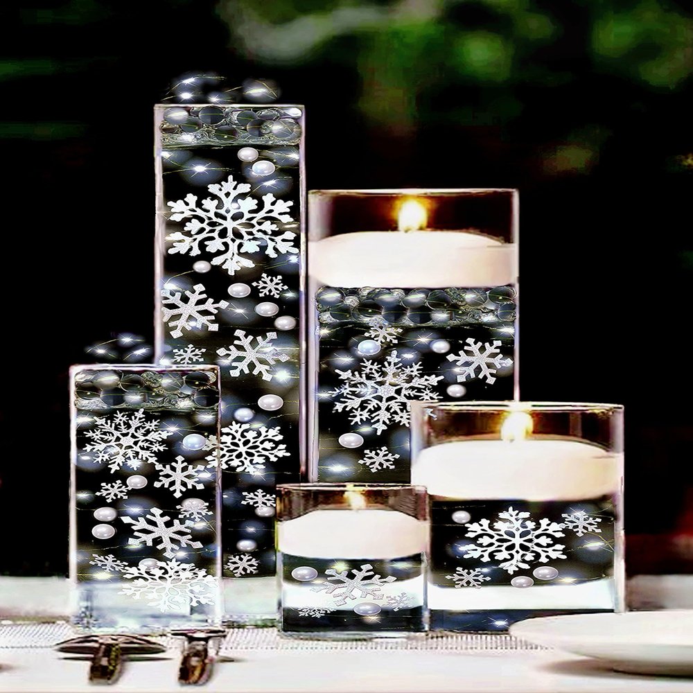 Vase Pearlfection 50 Floating White Snowflakes and Pearls- Fills 1 Gallon of The Transparent Water Gels for Your Vases- with Pre-Measured Prep/Storage Bag for Best Results!