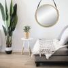 21" Beige Round Modern Mirror with Woodgrain Finish view 2