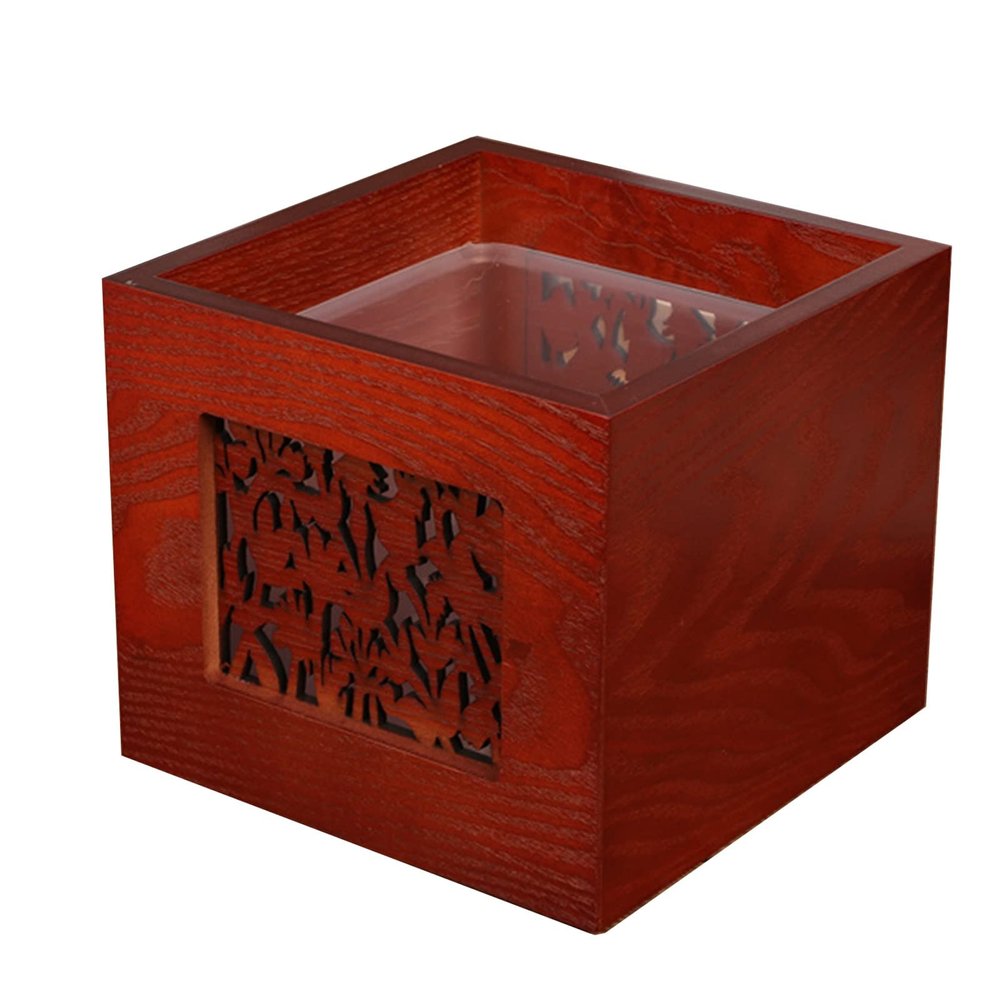 DRSFF Brownish Red Wooden Trash Can 4 Liter Mini Wastebaskets Square Small Garbage Bins for Household Room Hotel Office Desktop Uncovered Storage/Dustbin Bucket151513cm