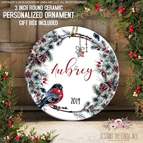 Bird on Pinecone Wreath Personalized Ornament