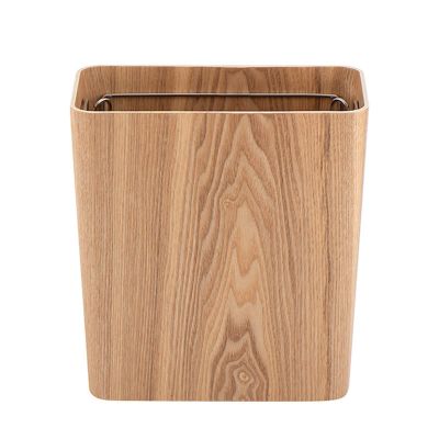 DRSFF Contemporary Natural Wood Trash Can Square Rubbish Bin | Kitchen Bathroom Garbage Container with Bag Clip | Wooden Without Cover Wastebasket Home Waste Paper Basket