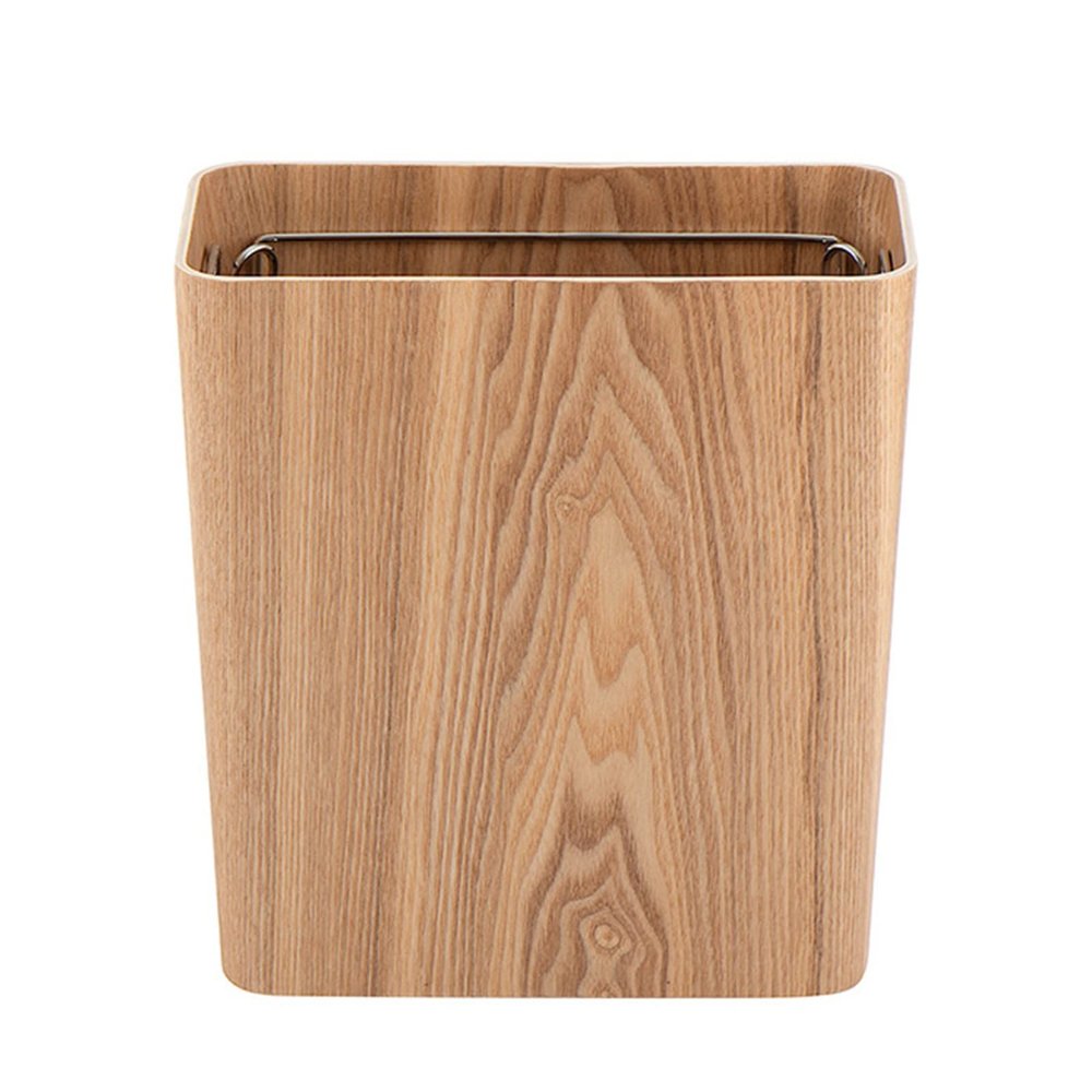 DRSFF Contemporary Natural Wood Trash Can Square Rubbish Bin | Kitchen Bathroom Garbage Container with Bag Clip | Wooden Without Cover Wastebasket Home Waste Paper Basket