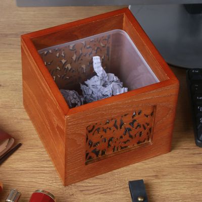 DRSFF Wooden Small Trash Can Desktop Mini Garbage Waste Bin Storage Box Paper Basket Rubbish Bucket for Home Living Room Bedroom Coffee Table - 151513cm