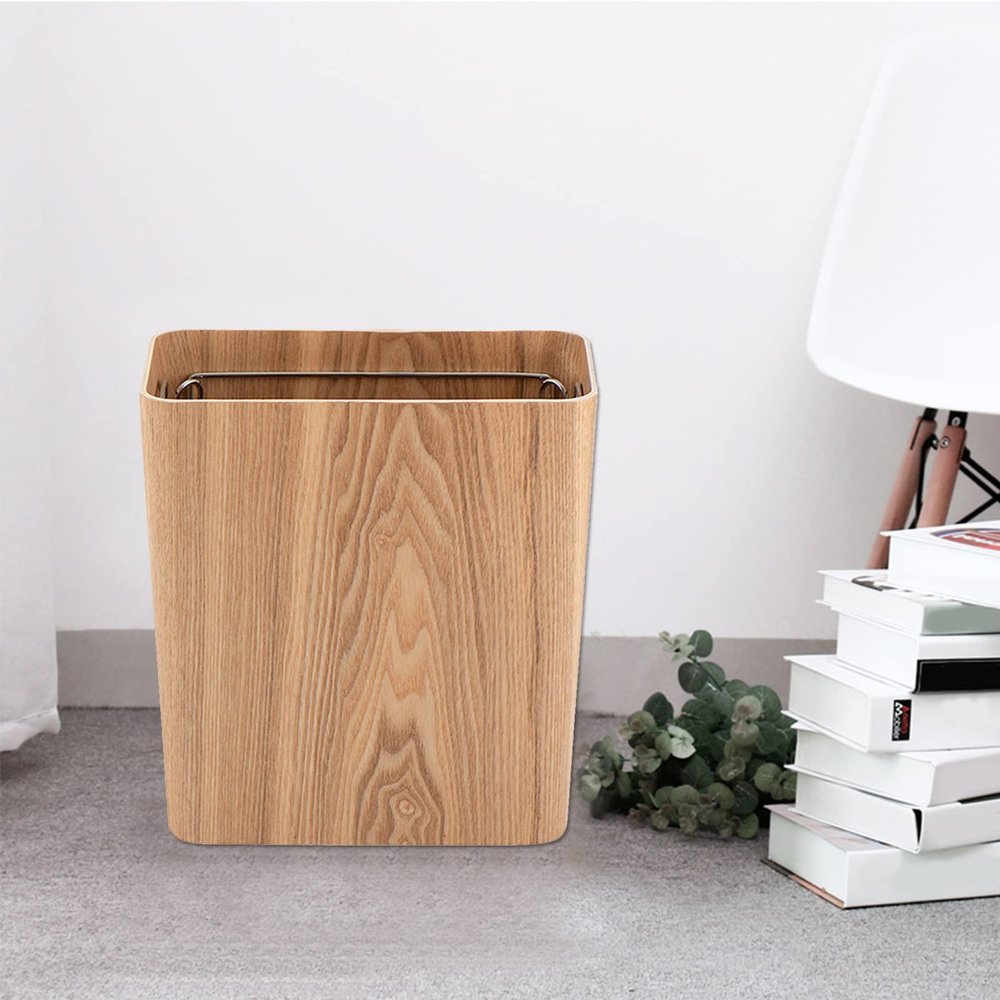 DRSFF Nordic Trash Can Wooden Square Wastebasket for Kitchen Bathroom Bedroom  Office Home Waste Paper Basket Natural Wood Garbage Bin Without Lid with Bag Clip