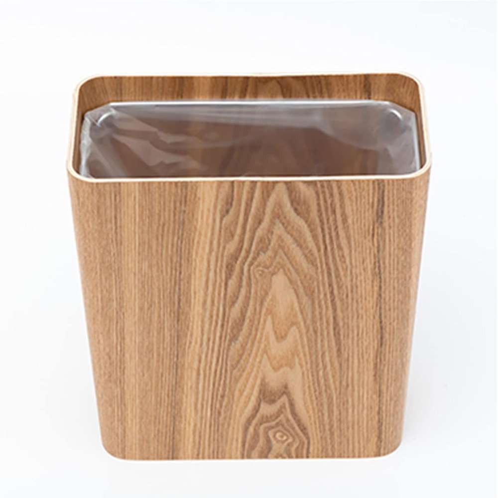 DRSFF Kitchen Wastebasket with Bag Clip  Natural Wood Garbage/Trash Can Wooden Square Simple Waste Paper Basket Without Lid Rubbish Bin - for Bathroom,Bedroom,Office