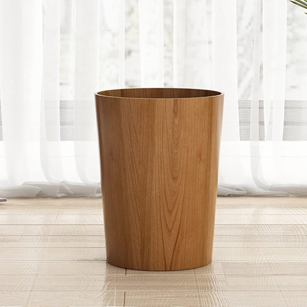 DRSFF Wooden Rubbish Waste Paper Bin Round Trash Can Uncovered Garbage Basket Walnut Wood Storage Wastebasket for Bathrooms, Kitchens, Home Offices, Dorm Rooms,Bedroom (Color : B)