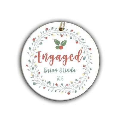 1st Christmas Engaged Budding Wreath with Holly Ornament