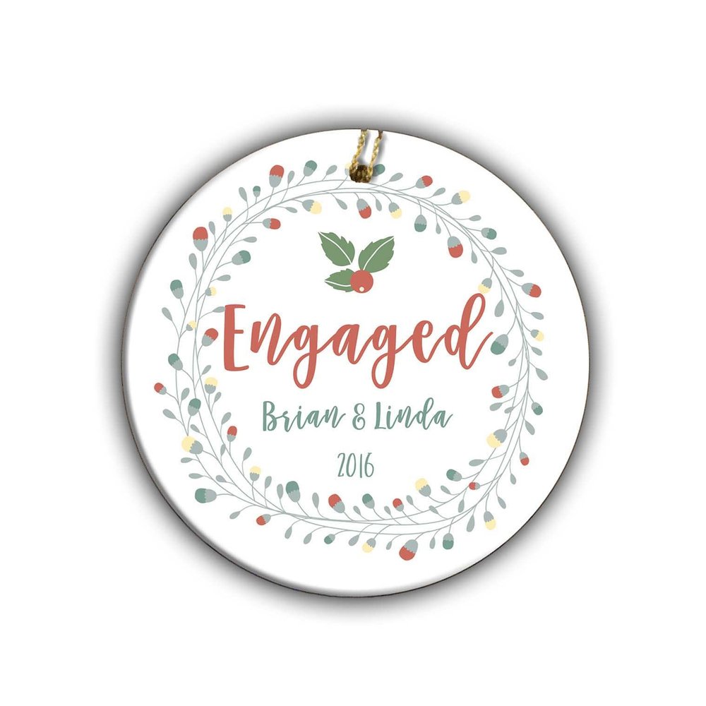 1st Christmas Engaged Budding Wreath with Holly Ornament