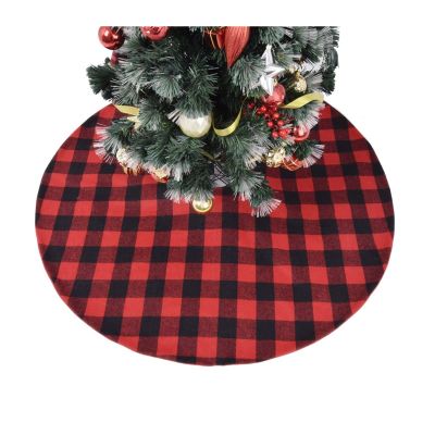 48 Inch Christmas Tree Buffalo Check Skirt with Faux Fur Ball Decoration for Merry Christmas Party Christmas Tree Skirt Decor DUO ER