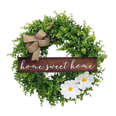 Cabilock 1pc Eucalyptus Wreath Welcome Sign Rustic Farmhouse Door Decor Artificial Floral Hanging Ornament for Spring and Home Decoration
