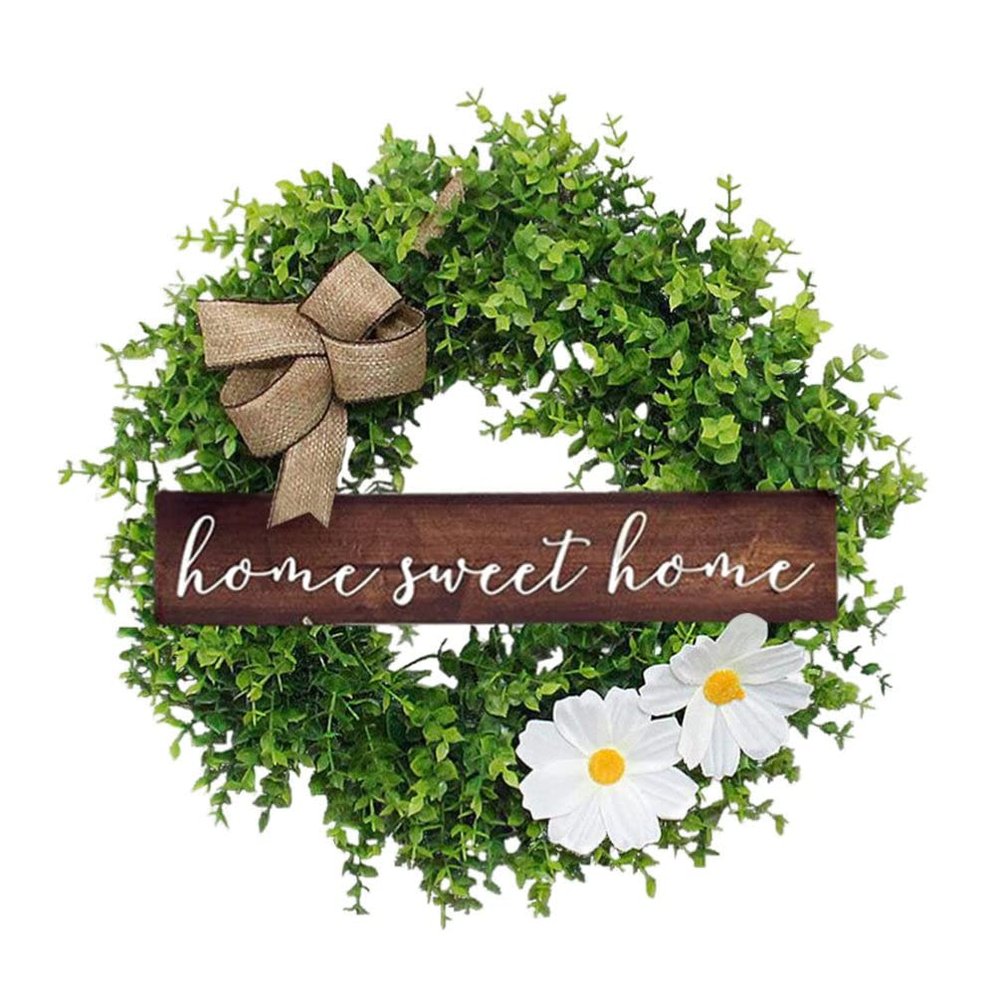 Cabilock 1pc Eucalyptus Wreath Welcome Sign Rustic Farmhouse Door Decor Artificial Floral Hanging Ornament for Spring and Home Decoration