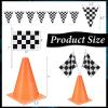 Tegeme 22 Pcs Racing Party Supplies 54 x 108'' Racetrack Tablecloth Orange Cones Party Decorations 9.8 Feet Checkered Pennant Banner Mini Orange Sports Safety Cones for Kids Racing Birthday Decor view 3