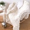 HHZY Chunky Knit Blanket Throw Cable Knit Chunky Chenille Blanket Handmade Arm Knit Blanket Chunky Giant Knit Throw Blanket Sofa Bed Chair Pet Yoga Mat Rug,White,80X100CM view 1
