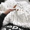 HHZY Chunky Knit Blanket Throw Cable Knit Chunky Chenille Blanket Handmade Arm Knit Blanket Chunky Giant Knit Throw Blanket Sofa Bed Chair Pet Yoga Mat Rug,White,80X100CM view 3