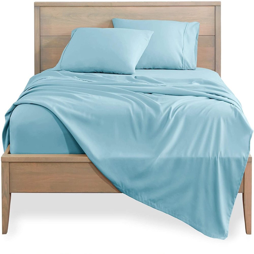 ARlinen Tencel Sheets Full Size Bed Sheets 4pc Set, 100% Eucalyptus Lyocell Sheets Set, Silky Soft & Smooth, Breathable, Moisture Wicking, Percale Weave Bed Set 16" Deep Pockets- Sky Blue