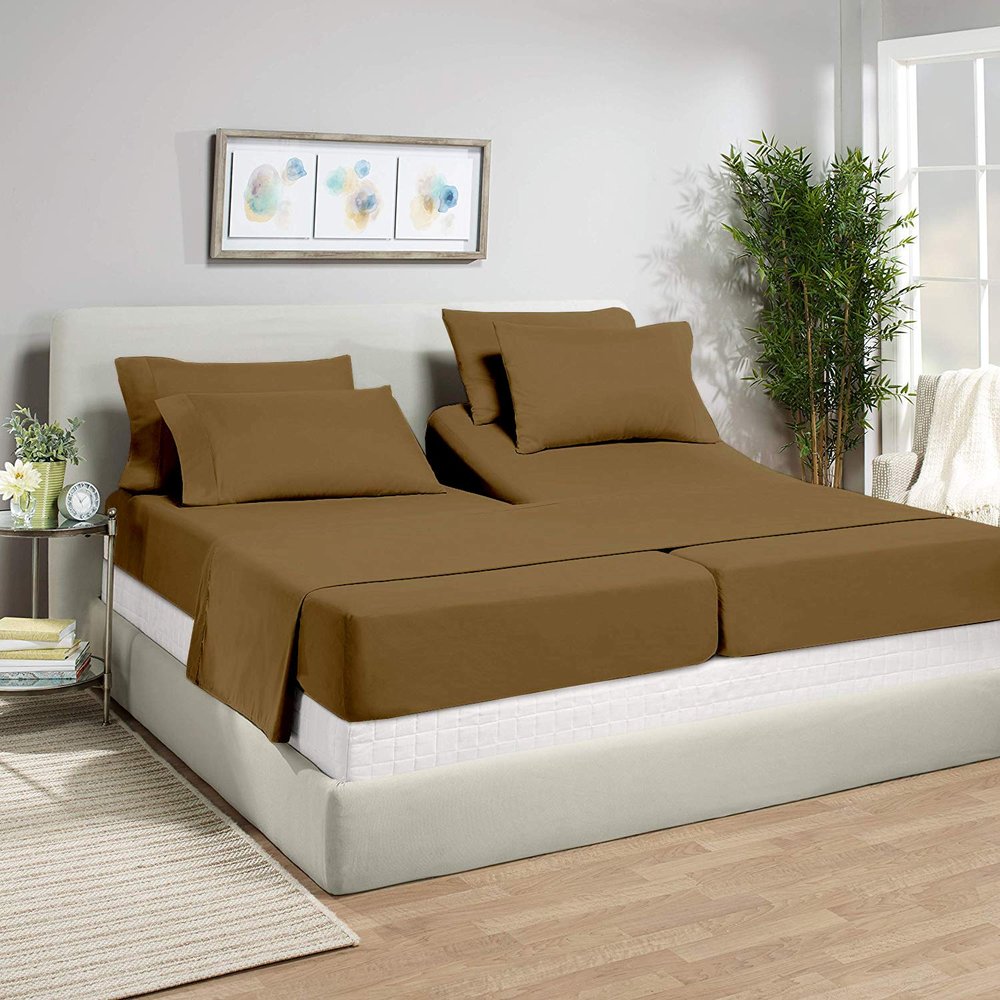 ARlinen Eucalyptus Tencel Lyocell Sheets, Cooling, Moisture Wicking, Temperature Regulating, Deep Pocket, Percale Weave Bed Set,1 Flat Sheet,2 Fitted Sheet, 2 Pillowcases - (Sand, 5 PCs Split-King)
