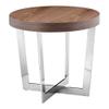 Pangea Home Oyster Modern Wood Veneer & High Polished Steel Side Table in Walnut view 1