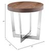 Pangea Home Oyster Modern Wood Veneer & High Polished Steel Side Table in Walnut view 2