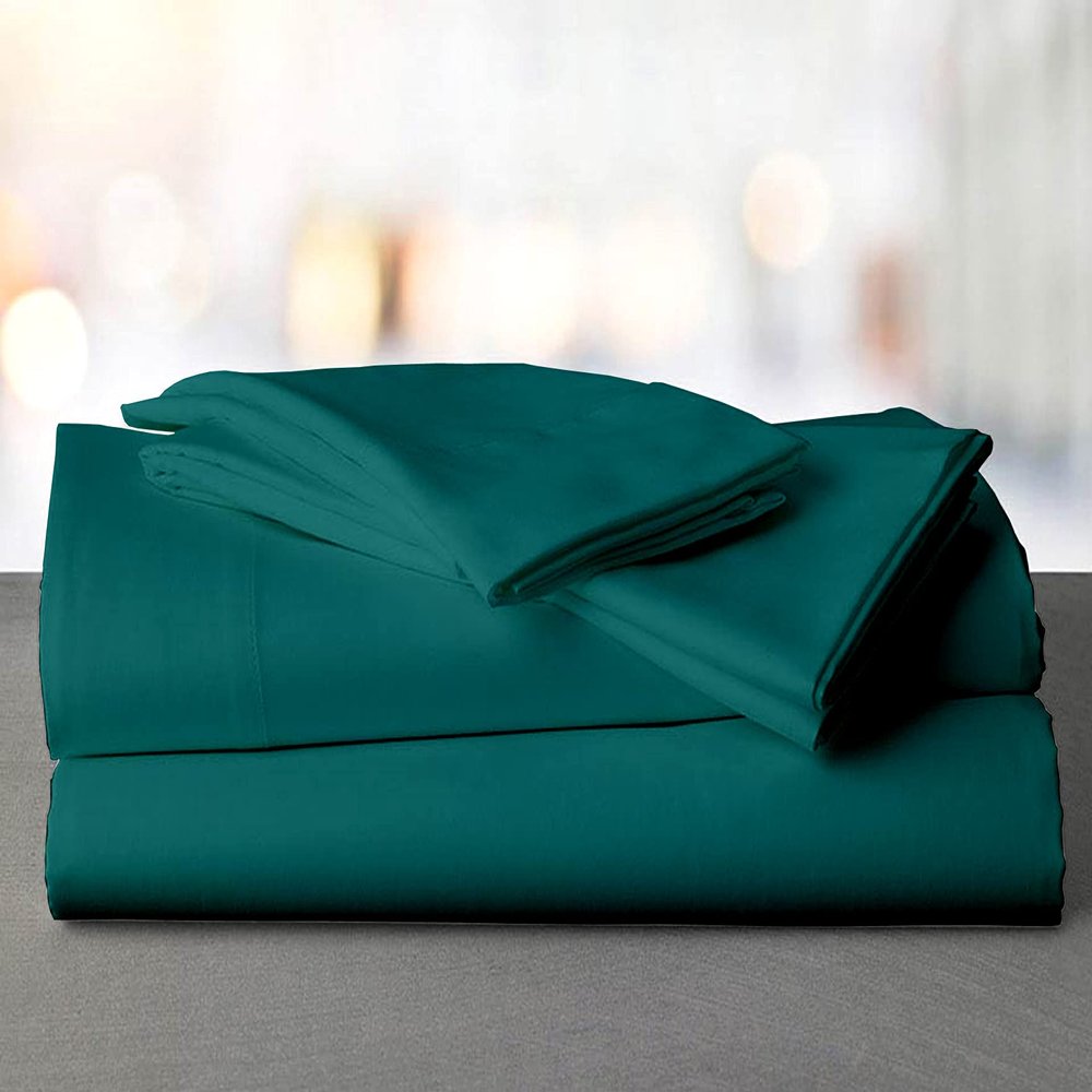 Mr Pandaa 100% American Supima Cotton 1000 Thread Count Sheet Set, Ultra Crisp, Sateen Weave Hotel Collection, 28" Deep Pockets - RV Short King-Teal Blue