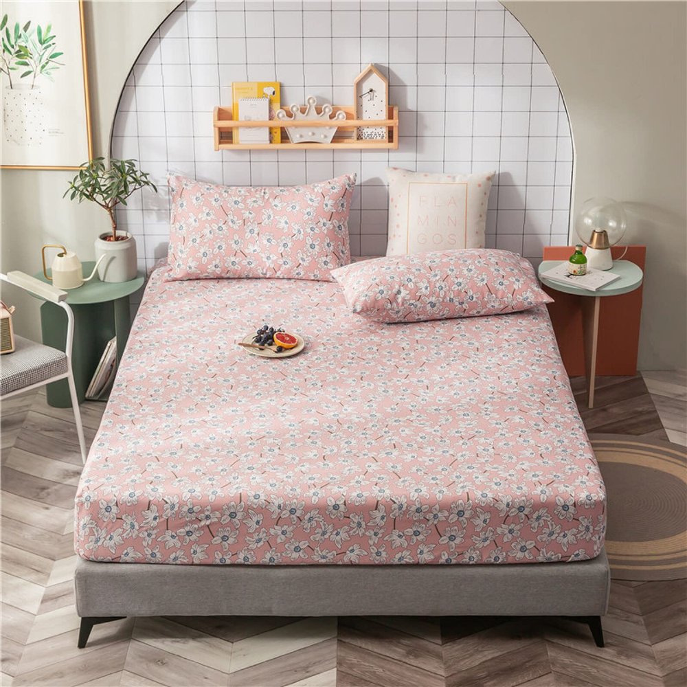 CFYCYHDZHT Extra Deep Bed Sheets,Soft Comfortable Cotton Printed Deep Pocket Mattress Topper, Cartoon Mattress Protector for Boys and Girls Bedroom,Pink,150200cm+30cm