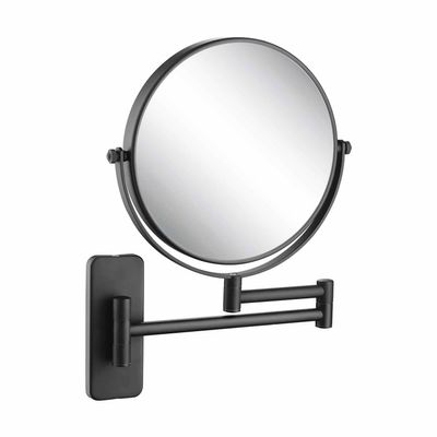 KIBI Circular Wall Mount Makeup Mirror, Dual-Sided 1x/5x Magnifying Mirror with Extendable Arm, 360 Swivel, Solid Brass Construction for Durability and Style (Matte Black - KMM100)