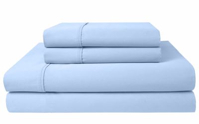 400 Thread Count Pure 100% Egyptian Cotton Sheet Set, Short King Size Bedsheet, 8 Inch Deep Pockets of Fitted Sheet - 4 Piece Soft Sateen Weave Hotel Bedding 400-TC - Light Blue Solid