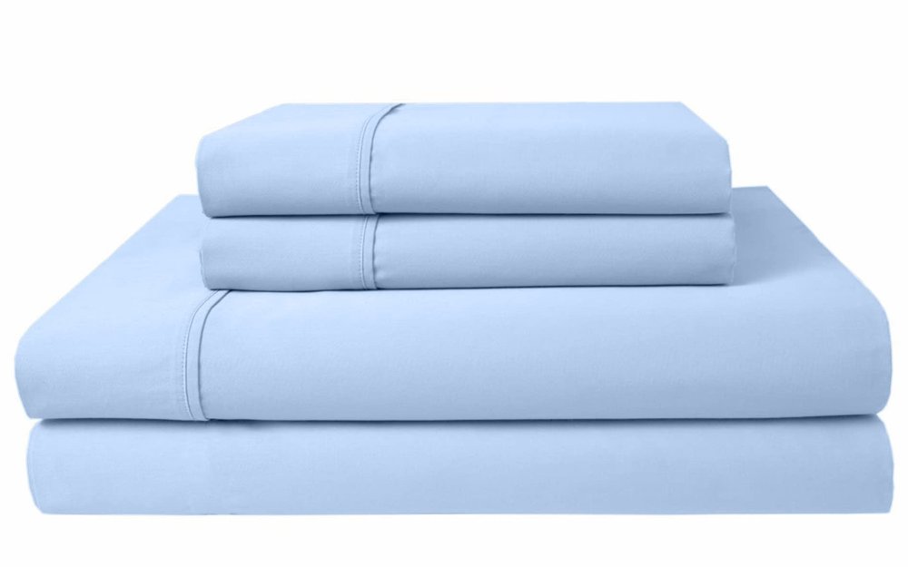 400 Thread Count Pure 100% Egyptian Cotton Sheet Set, Short King Size Bedsheet, 8 Inch Deep Pockets of Fitted Sheet - 4 Piece Soft Sateen Weave Hotel Bedding 400-TC - Light Blue Solid
