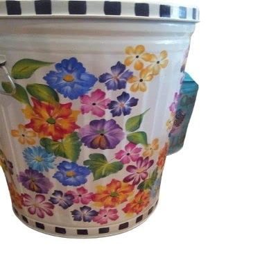 Hand Painted Trash Can Decorative Trash Can Painted Trash Can Galvanized Can - 30 gallon
