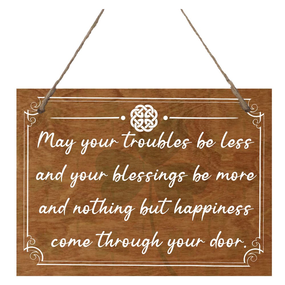LifeSong Milestones Inspirational Wooden Wall Hanging Irish Rope Sign 8 x 10 x 0.125 May Your Troubles Be Less Home Decor Gift for Family Friends Housewarming Decorations Irish Celebration (Cherry)